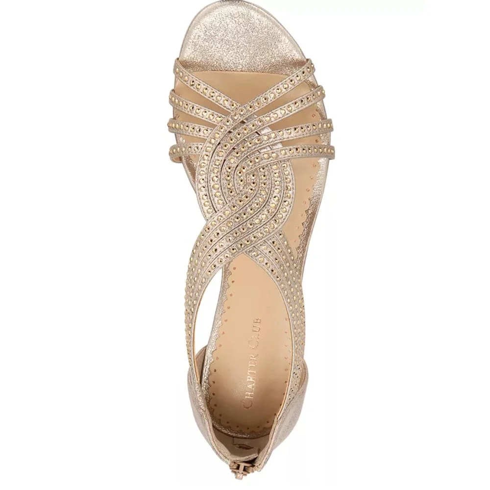 Charter Club Ginifur Rhinestone Wedge Sandals in Rose Gold Size 9.5 M New - Picture 2 of 11